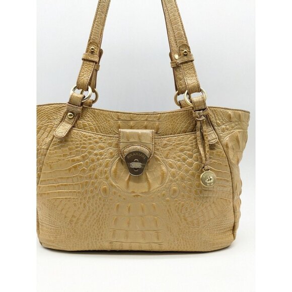BRAHMIN Collette croc embossed leather satchel shoulder bag - Vanilla/Beige - Picture 2 of 14